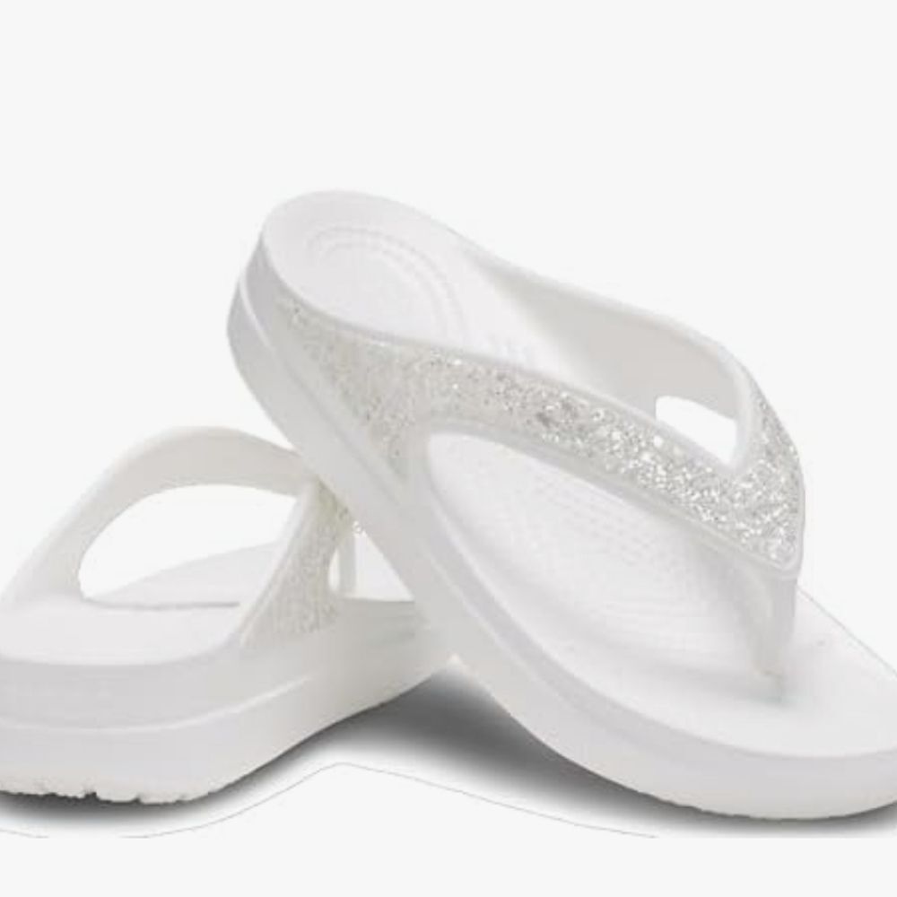 Crocs Sloane Wedge Glitter Flip-Flop Sandal-‎ White